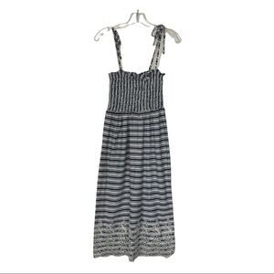Topshop Smocked Sleeveless Dress Black White Striped 4